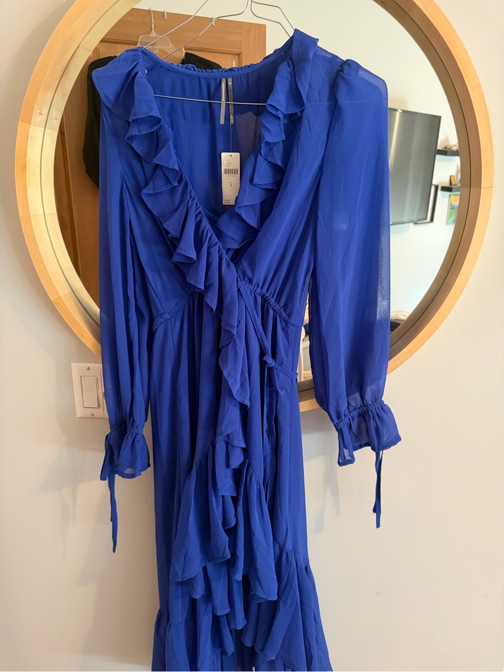 Anthropologie Cobalt Blue Ruffle Wrap Maxi Dress